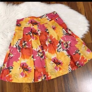 The Limited Women Cotton/ Silk Skirt Size 4 Floral A-Line Skirt/ Pink & Yellow